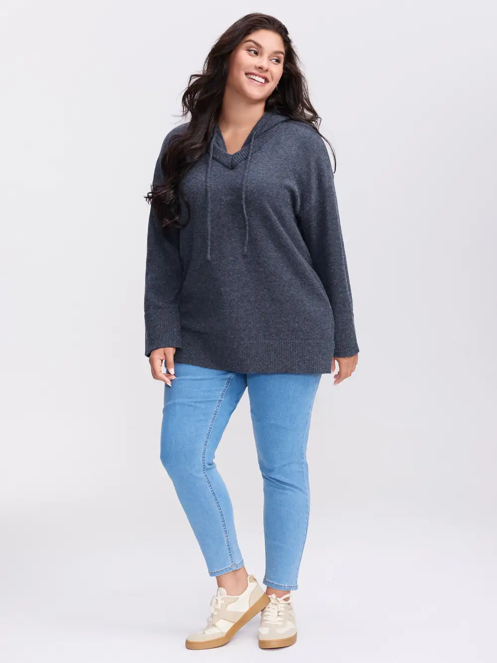 Straight-Sleeve Hooded Solid Pullover