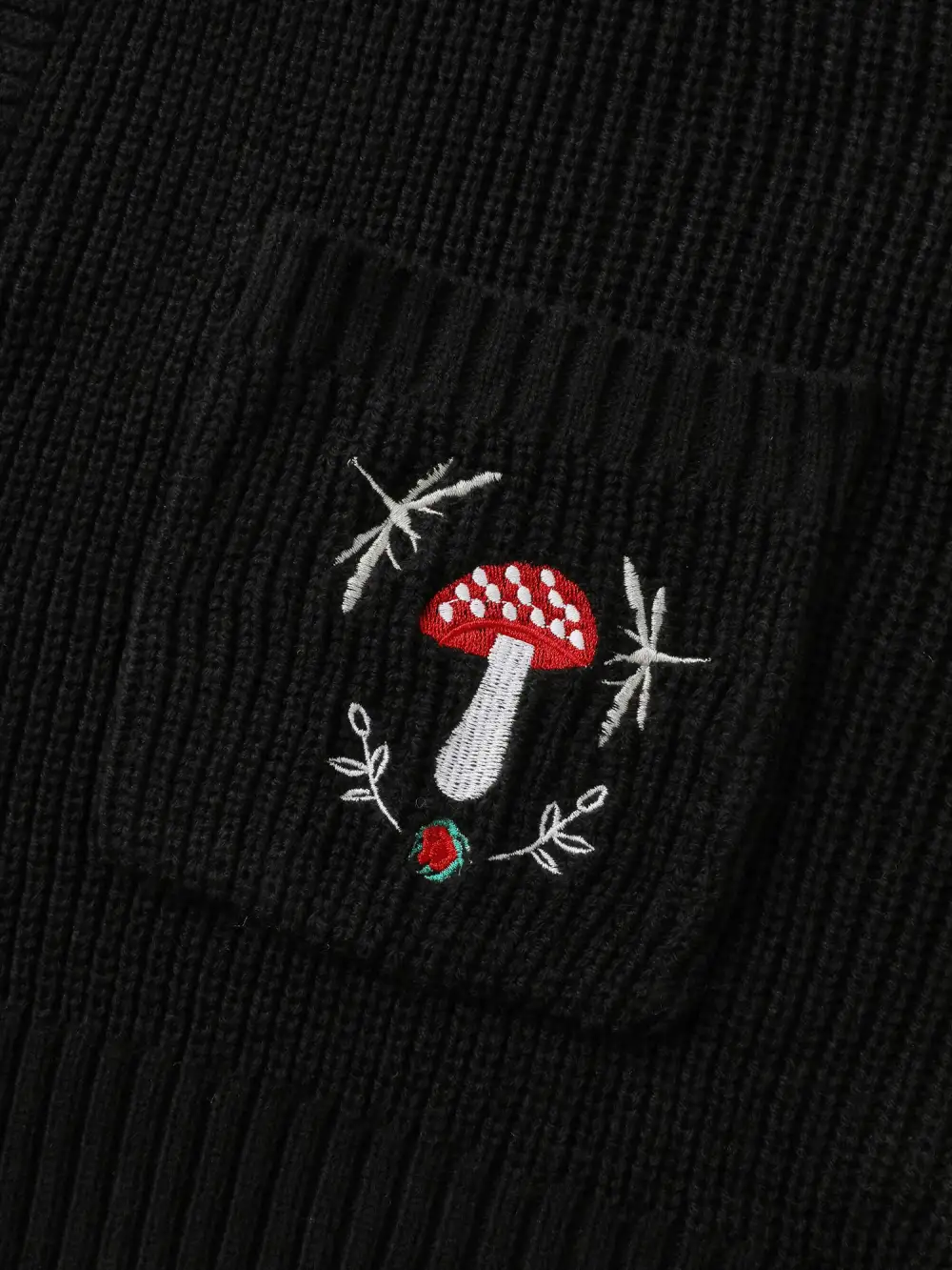 Mushroom Embroidery Textured Button Cardigan