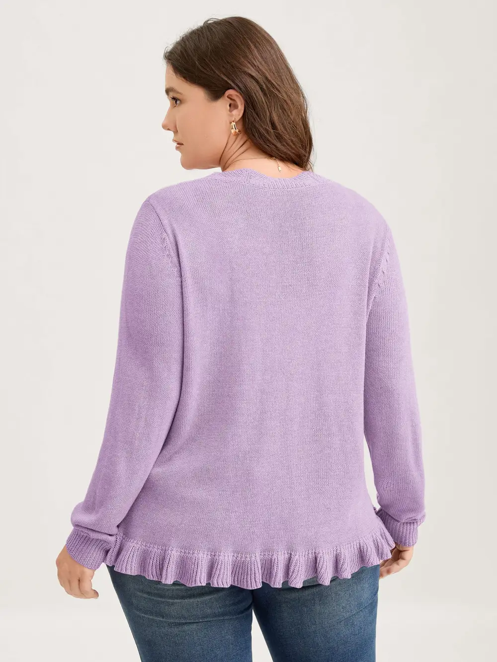 Supersoft Textured Floral Button Ruffled Hem Knit Cardigan