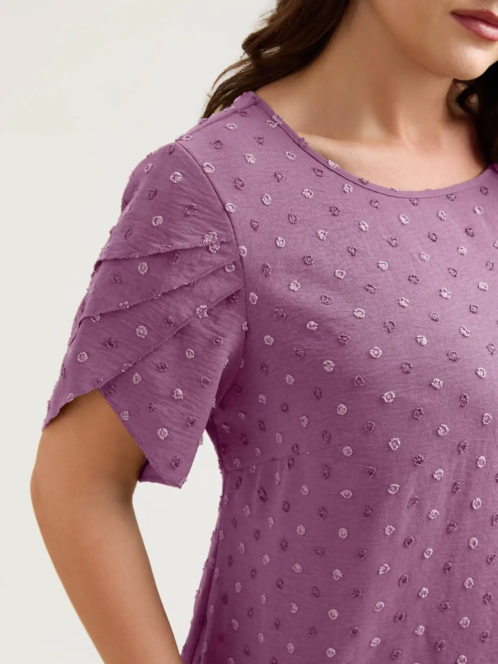 Textured Color Contrast Petal Sleeve Blouse