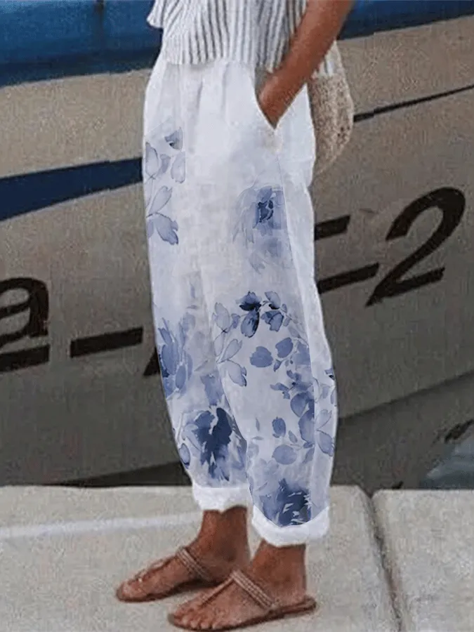 Women's Leisure Printed Pocket Casual Pants