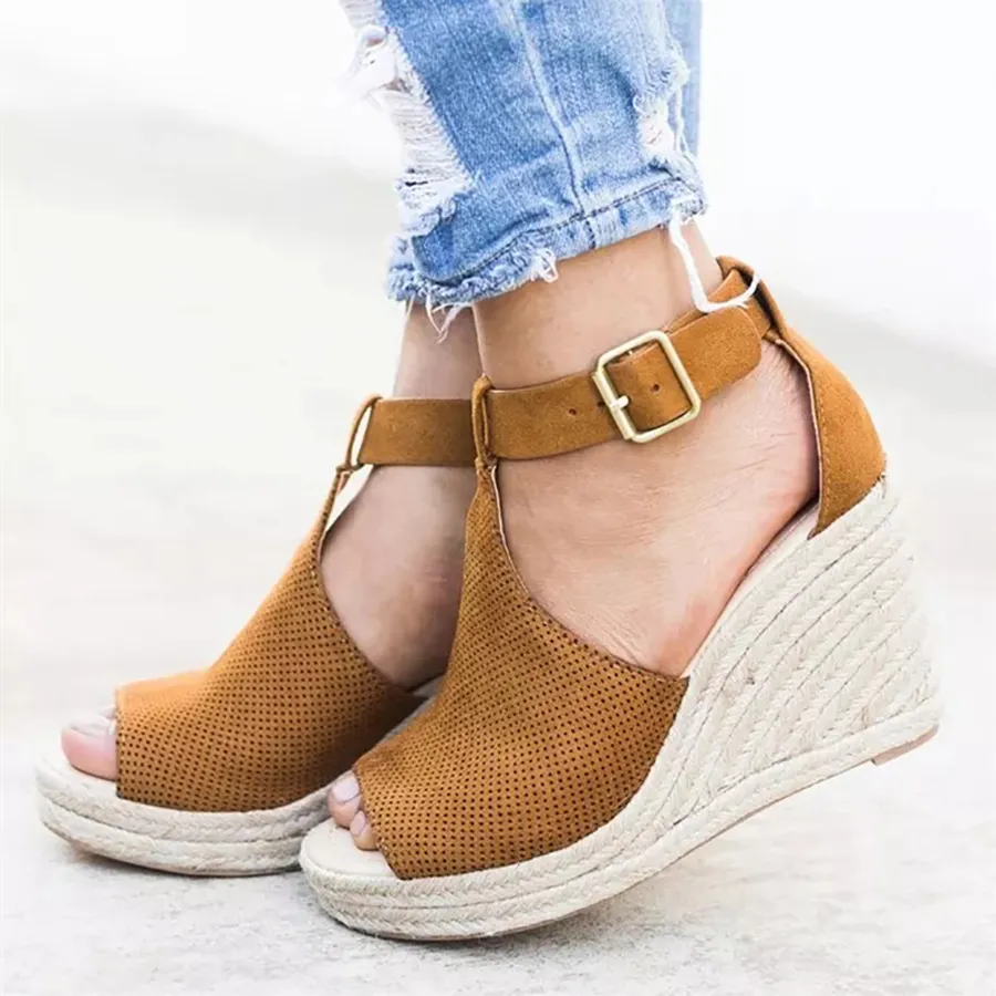 Plain Velvet Peep Toe Date Wedge Sandals