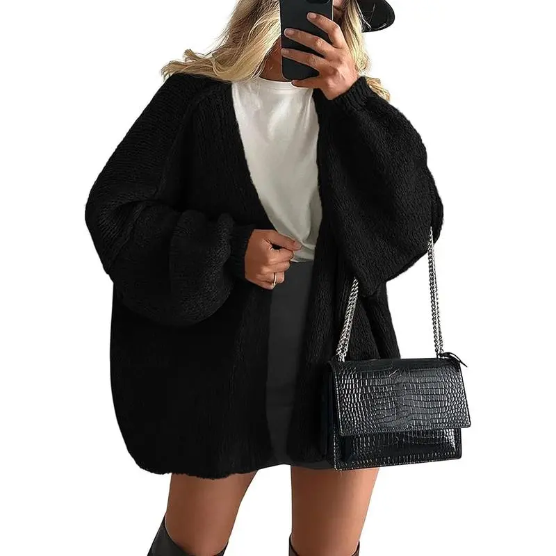 Fall 2025 Women’s Knit Cardigan – Oversized Fit, Lantern Sleeves, Open Front Lightweight Sweater