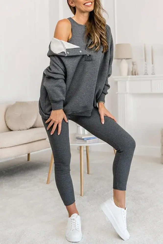Women's casual fashion vest & hooded sweatshirt and slim pants three-piece set