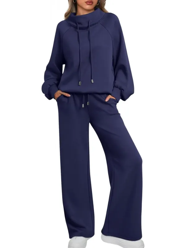 Lounge Sets for Women Sweatsuits 2 Piece Outfits 2024 Fall Drawstring Sweatshirt Wide Leg Sweatpants Tracksuit