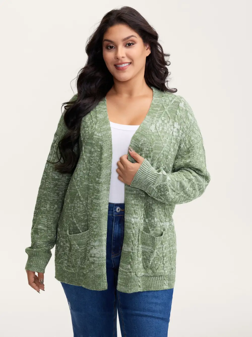 Cable Knit Textured Pockets Knit Cardigan
