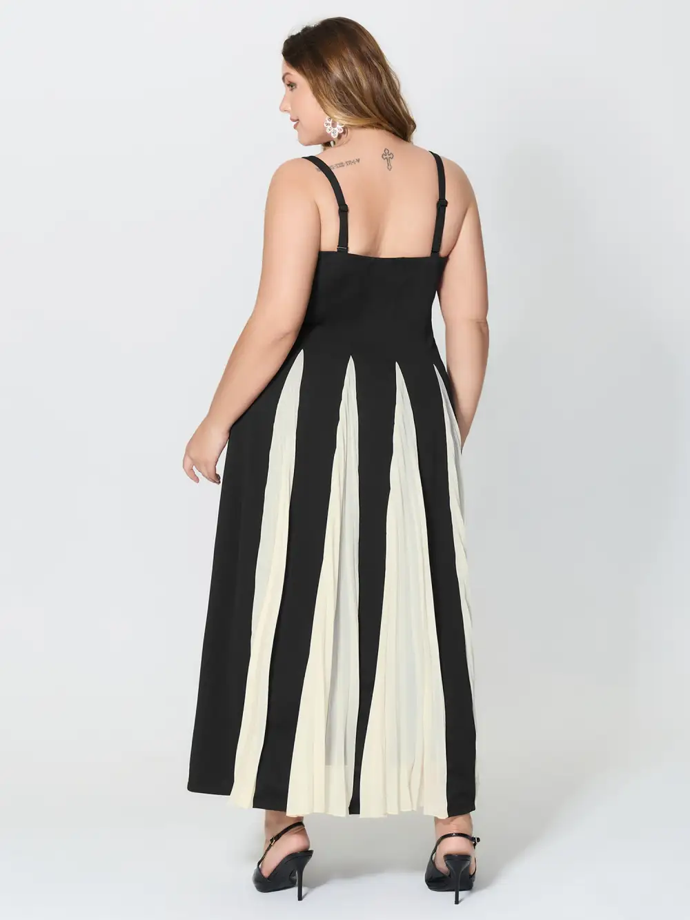 Stripes Color Contrast Detachable Straps Maxi Dress
