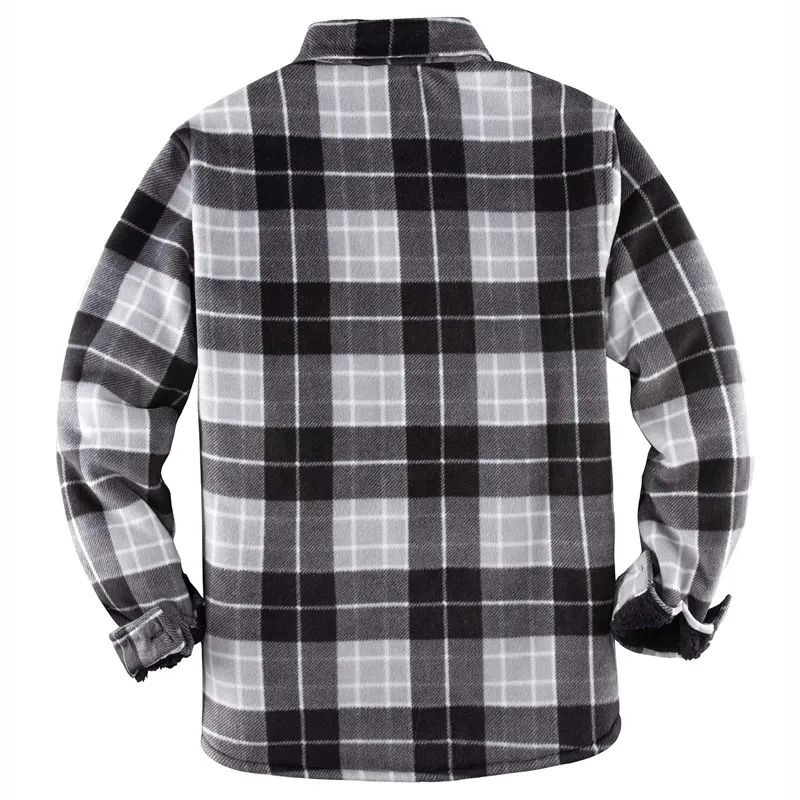 Mens Plaid Thick Plush Casual Jacket