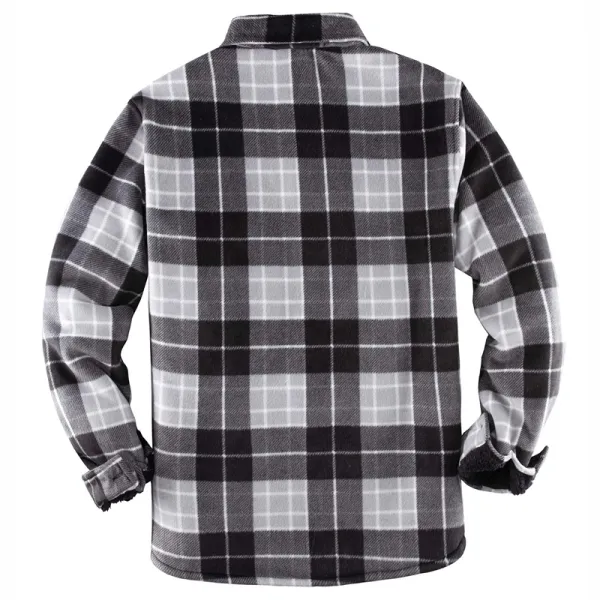 Mens Plaid Thick Plush Casual Jacket