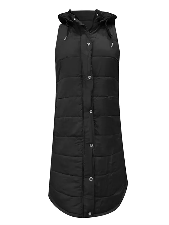 Women's Winter Jacket Long Puffer Vest Fall Maillard Outdoor Street Daily Winter Fall Long Coat Regular Fit Windproof Warm Casual Jacket Sleeveless Solid Color Khaki Red White