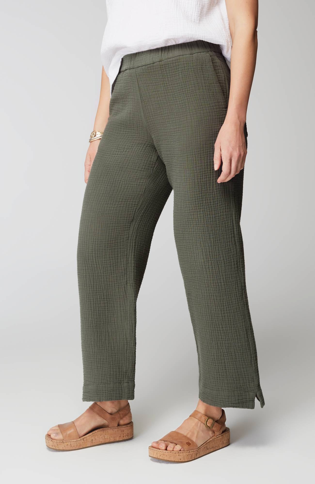 Cotton-Gauze Straight-Leg Crops
