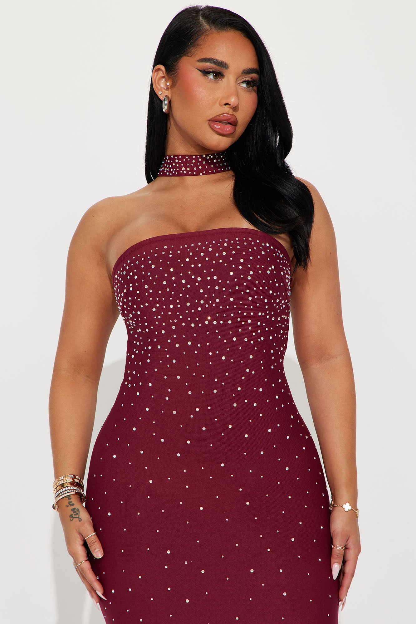 Shine Bright Bandage Mini Dress - Wine