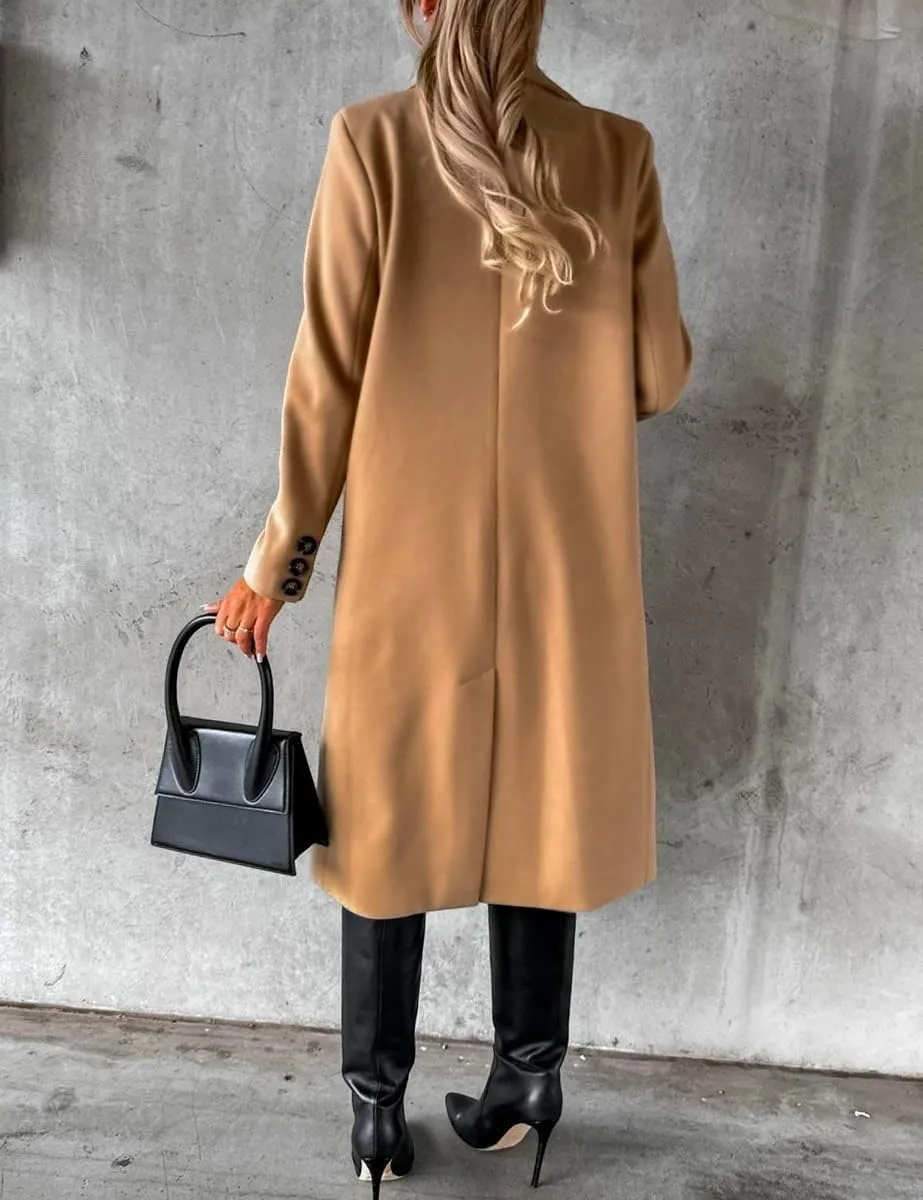 Womens Long Wool Coat Double Breasted Trench Coat Fall Winter Clothes