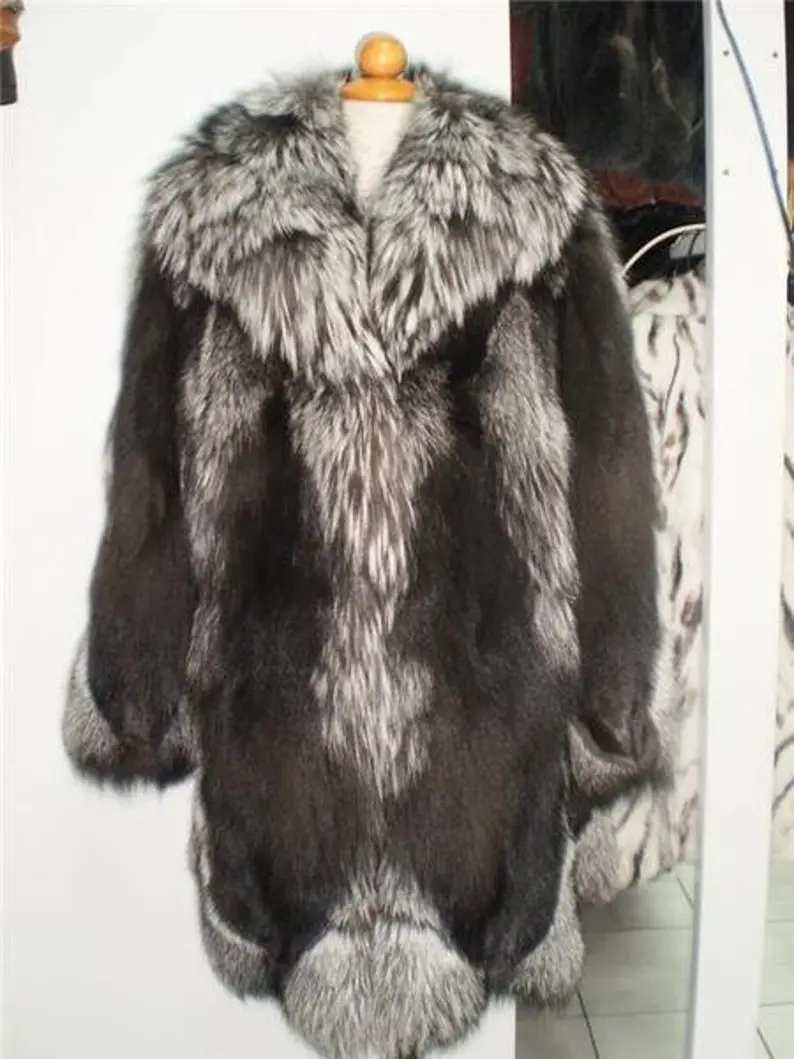 Silver Fox Fur Knee Length Jacket