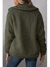 Women's Sherpa Jacket Comfortable Breathable Pocket Buttons Casual Plain Vacation Street Casual Daily Wear Single Breasted Short Turndown Regular Fit Long Sleeve Outerwear Khaki Army Green Dark Gray