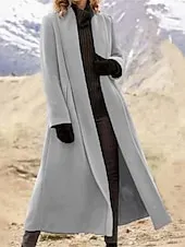 Women's Long Coat Overcoat Open Front Trench Coat Warm Winter Coat Long Sleeve with Pockets Oversize Black Army Green Gray