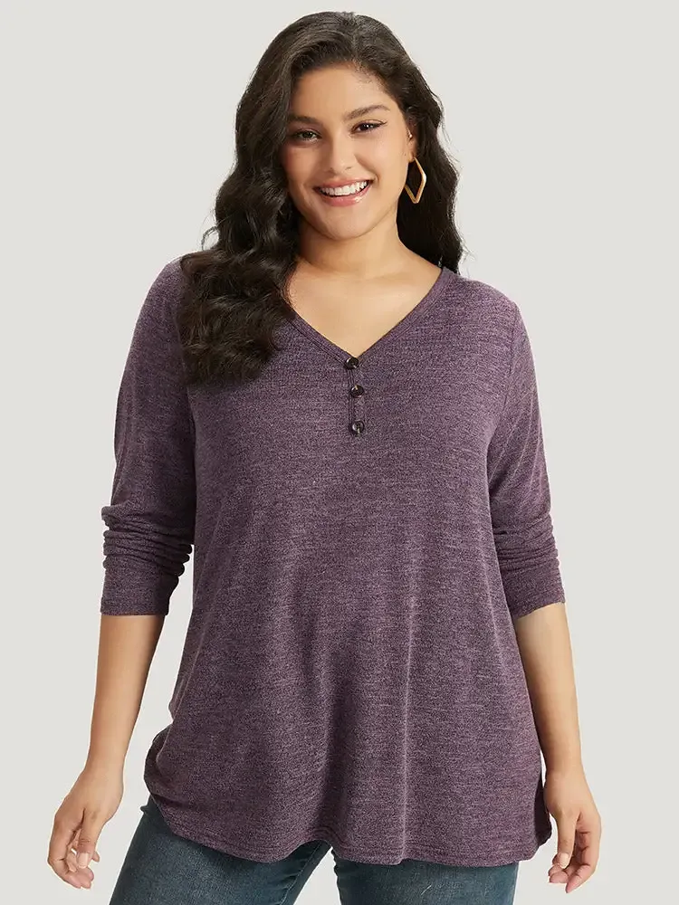 Heather Button Up Long Sleeve T-Shirt