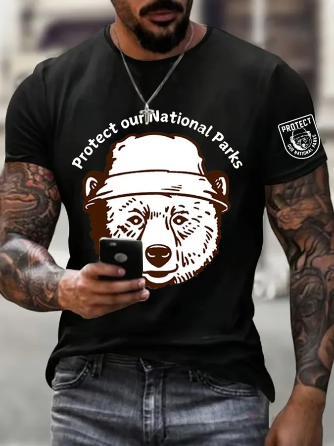 Men'S T-Shirt Men'S Protect Our National Parks Printed Round Neck T-Shirt