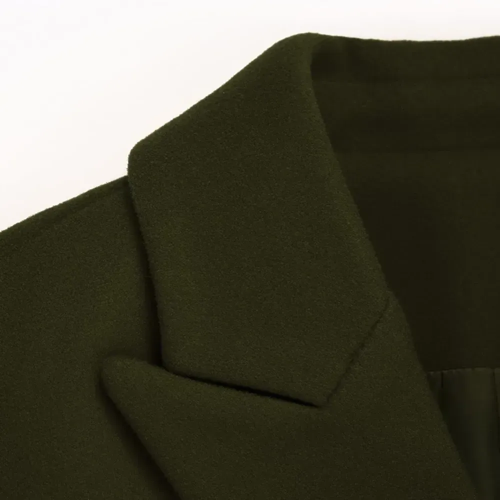 Womens Fall Winter Wool Coats Double Breasted Midi Peacoat Trench Coats