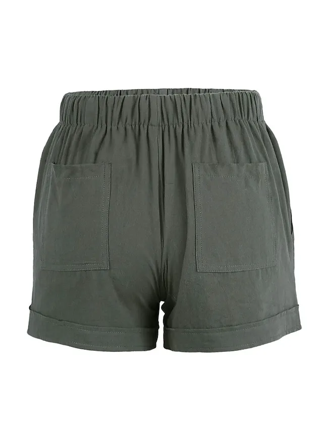 Women's Basic Essential Casual Shorts Wide Leg Baggy Pocket Short Daily Holiday Micro-elastic Simple Cotton Blend Lightweight Outdoor Mid Waist Light Blue Wine Red Pink ArmyGreen Orange & Red