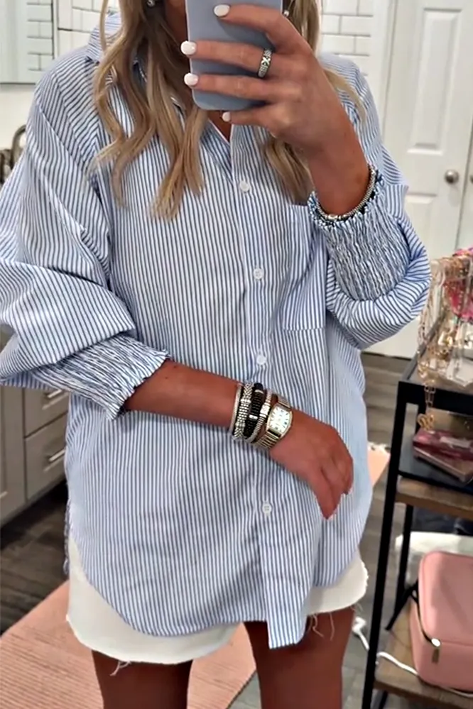Women's striped elastic cuff shirt