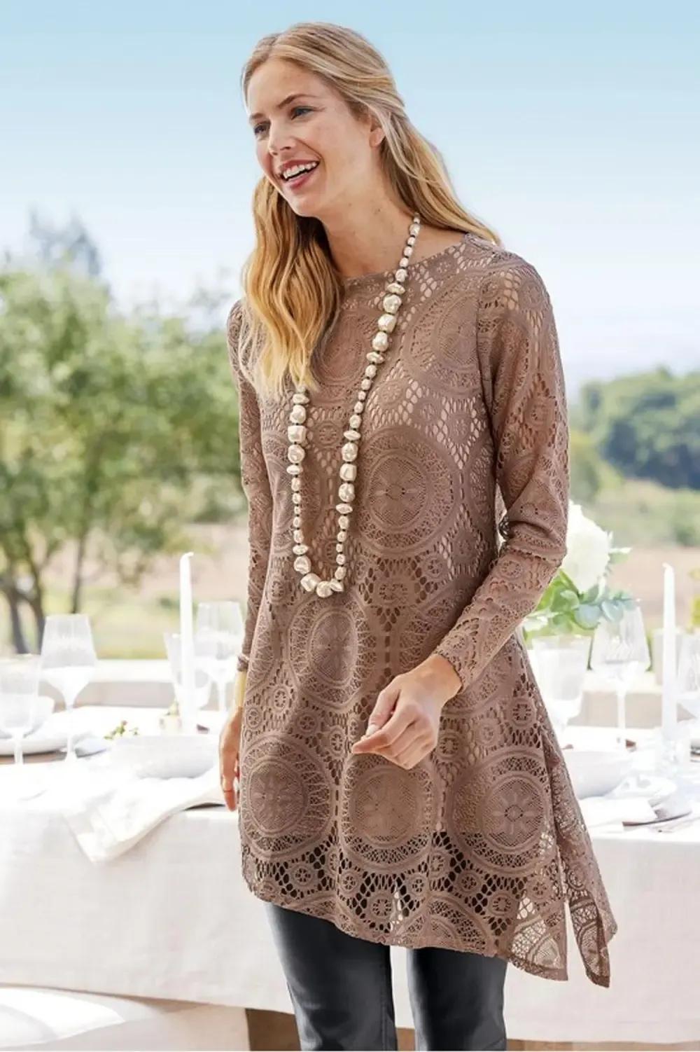 Lace Interlude Long Sleeve Tunic Top