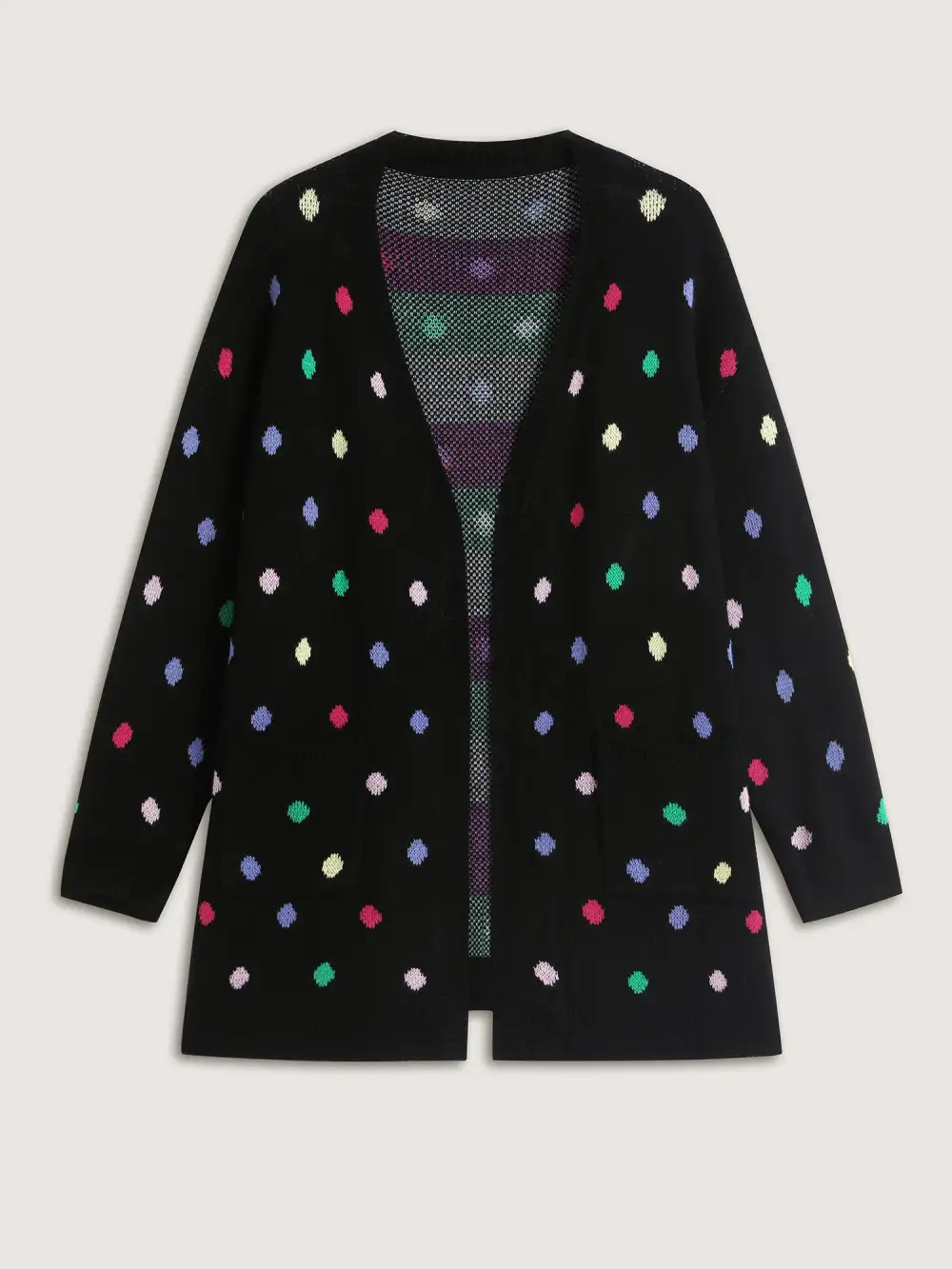 Colorful Polka Dots Pockets Knit Cardigan
