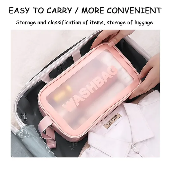 Clear Makeup Bag Waterproof Washing Cosmetic Bag With Zipper Handle Large Capacity Skin Care Products Travel Finishing Storage Bag