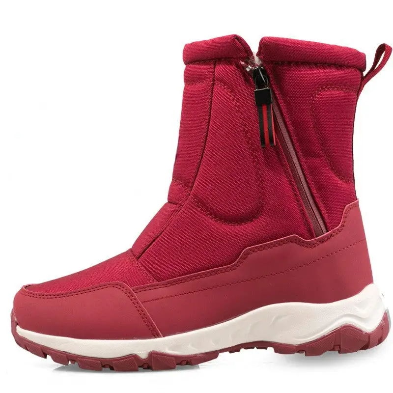 Thickened men's snow boots with plush insulation, anti slip and waterproof women's short sleeved couples' large cotton shoes