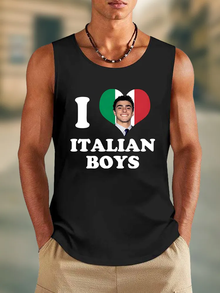 Men'S I Love Italian Boys Round Neck Cotton Vest