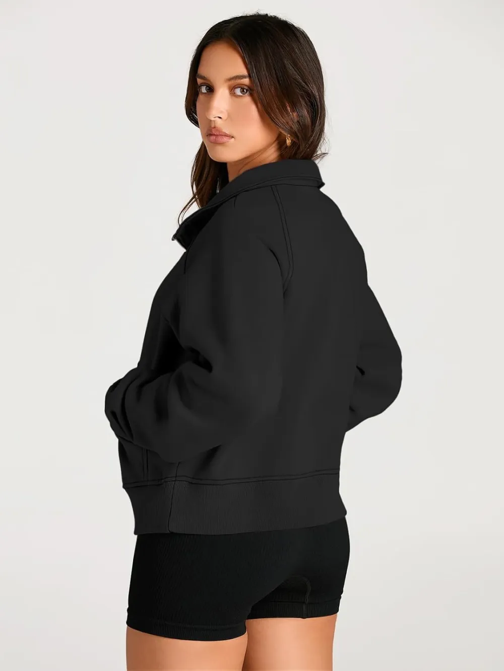 Womens Sweatshirts Half Zip Cropped Pullover Fleece Quarter Zipper Hoodies Fall outfits Clothes Thumb Hole