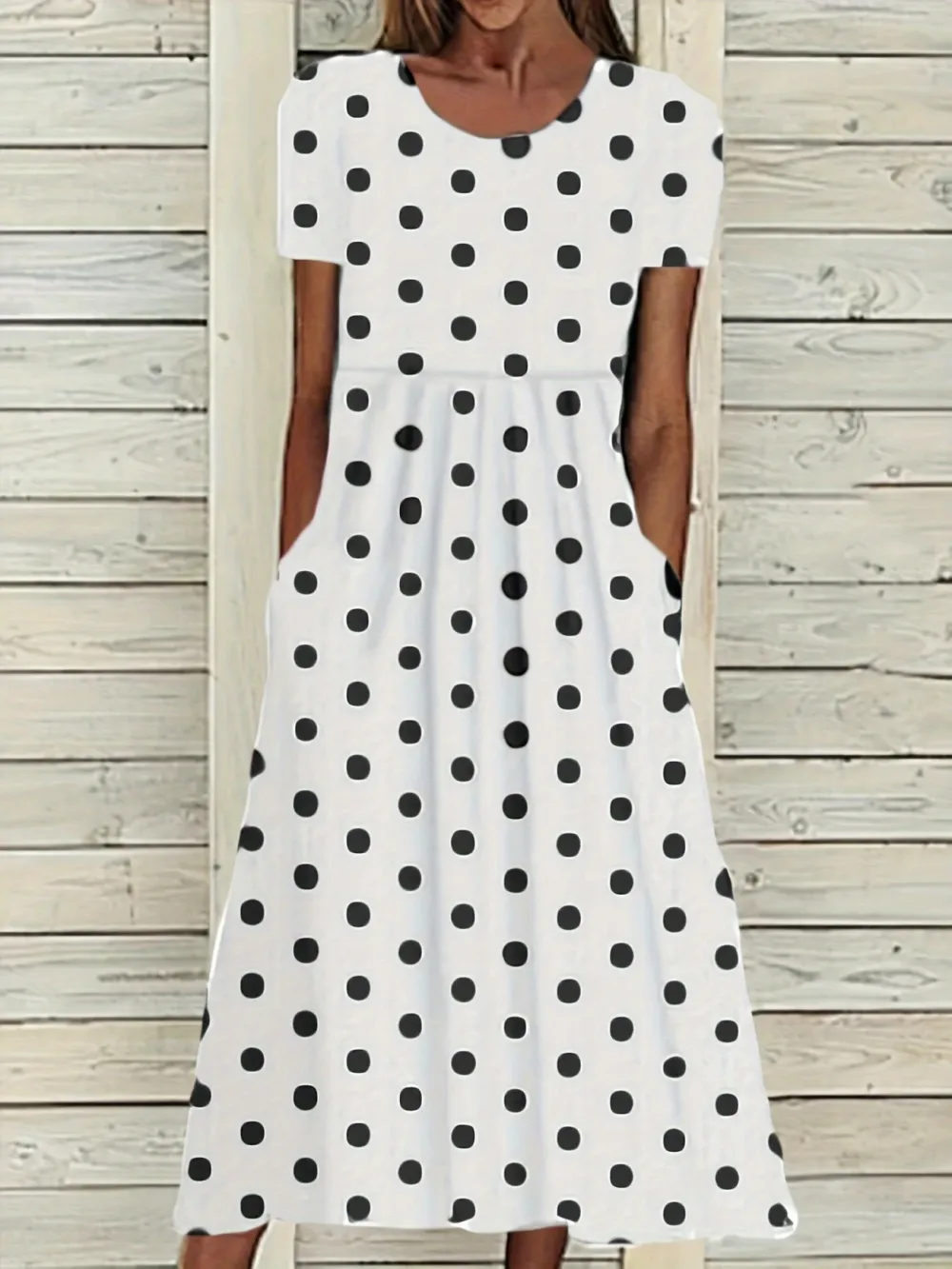 Long Length Polka Dot Print Midi Dress