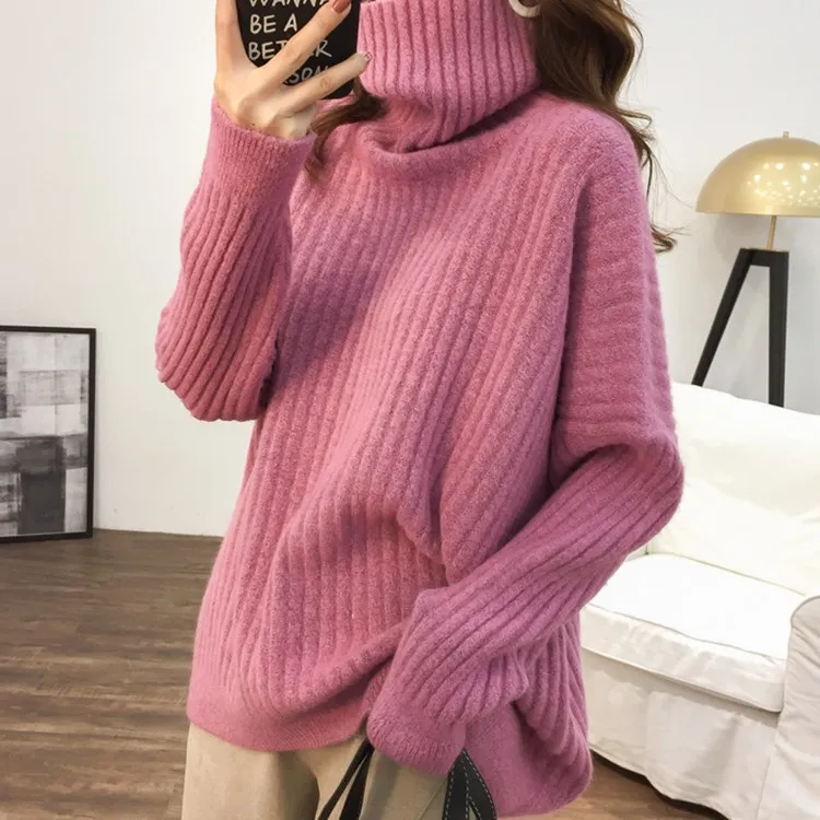 Turtleneck Lazy Pit Strip Retro Sweater