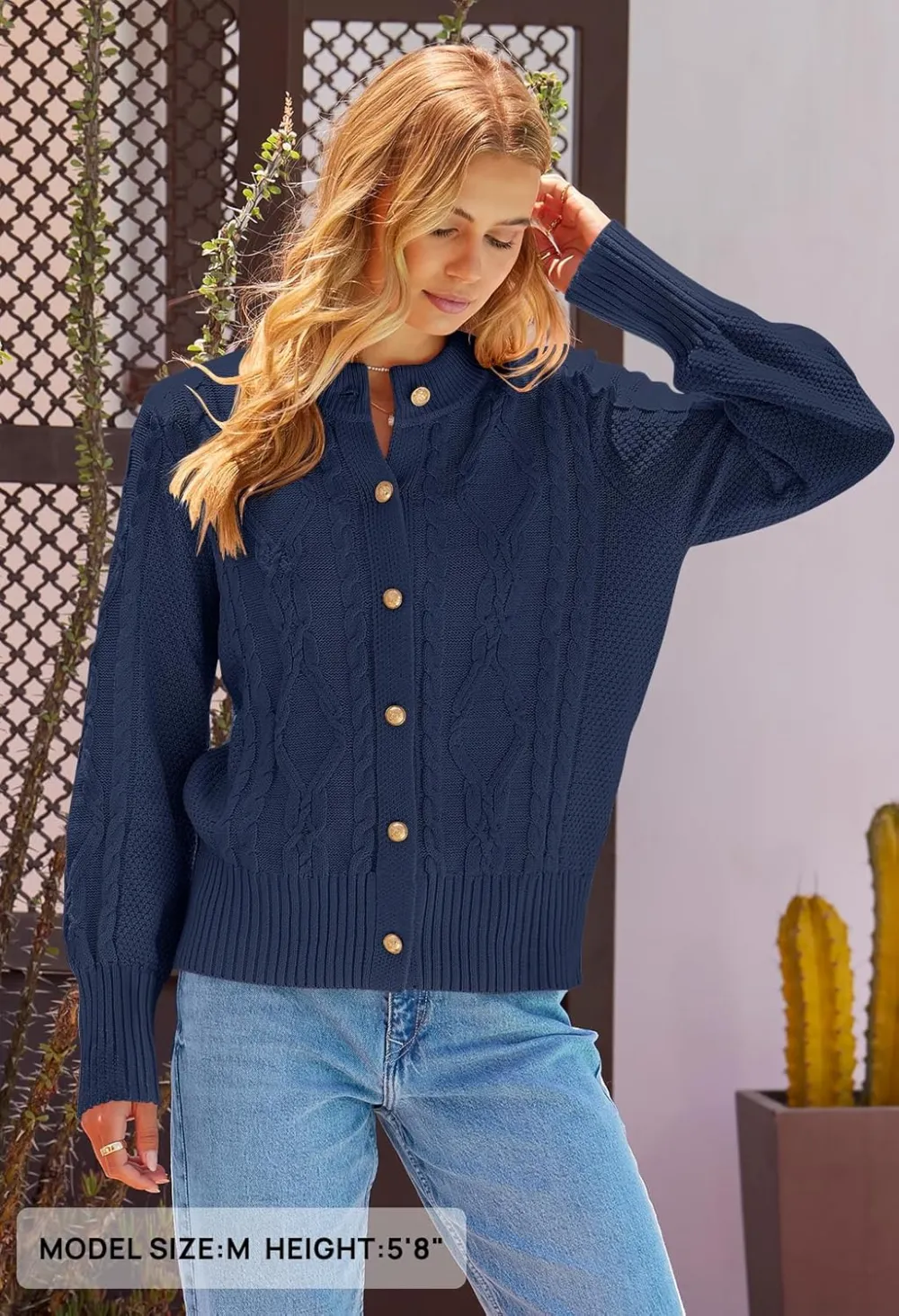 Women's 2024 Fall Long Sleeve Sweater Cardigan Cable Knit Open Front Button Outwear Coats