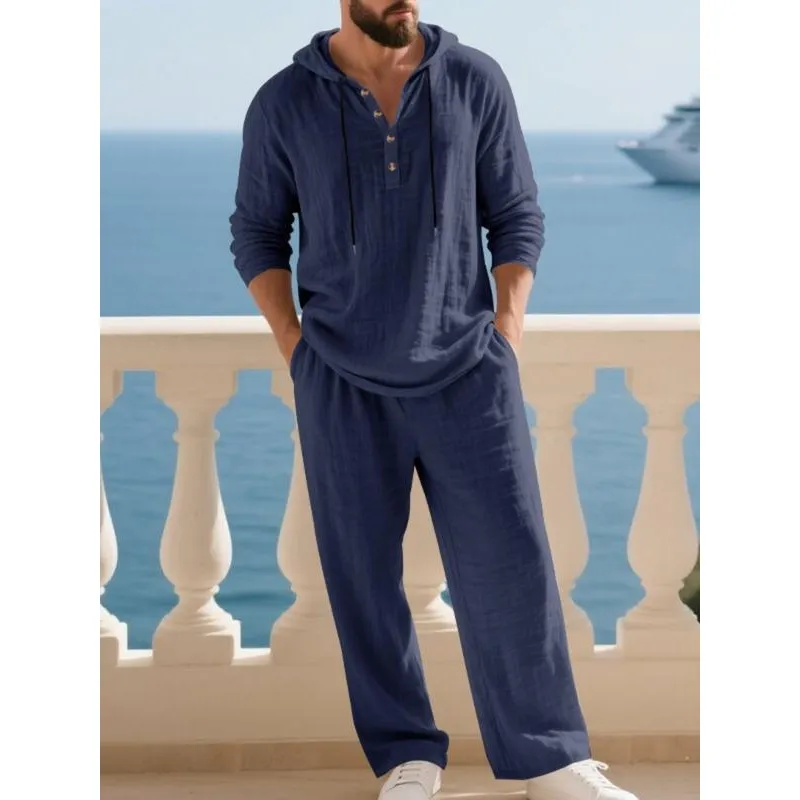 Men's Trendy Linen Hooded Two-Piece Set