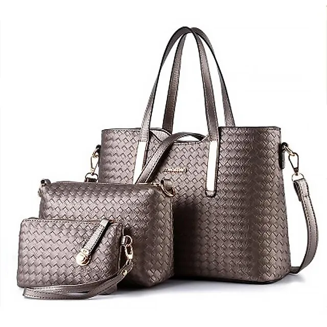 Women's Bag Set Bag Set Top Handle Bag PU Leather 3 Pcs Purse Set Daily Zipper Solid Colored Wine Black