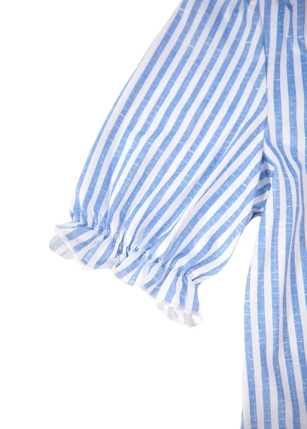 Blue Split Striped Short Sleeve Blouse