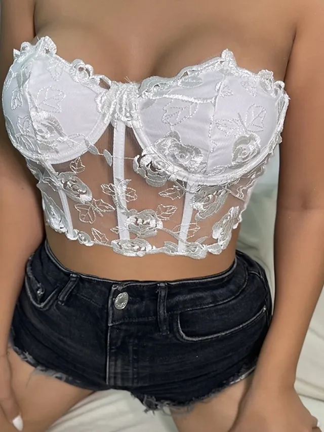 Corset Women's Corset Tops Prom Party & Evening Club Black White Red Sexy Underbust Corset Buckle Tummy Control Lace Summer Spring