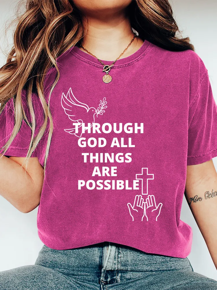 Women'S Through God All Things Are Possible Print T-Shirt