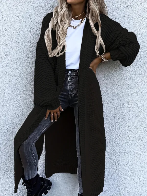 Solid Open Front Side Split Cardigan, Casual Long Sleeve Cardigan For Spring & Fall, Women's Clothing