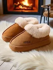 Women's Faux Fur Lined Slip-On Slippers with , Warm Winter Indoor House Shoes for Winter, Bedroom and Cozy Home Wear