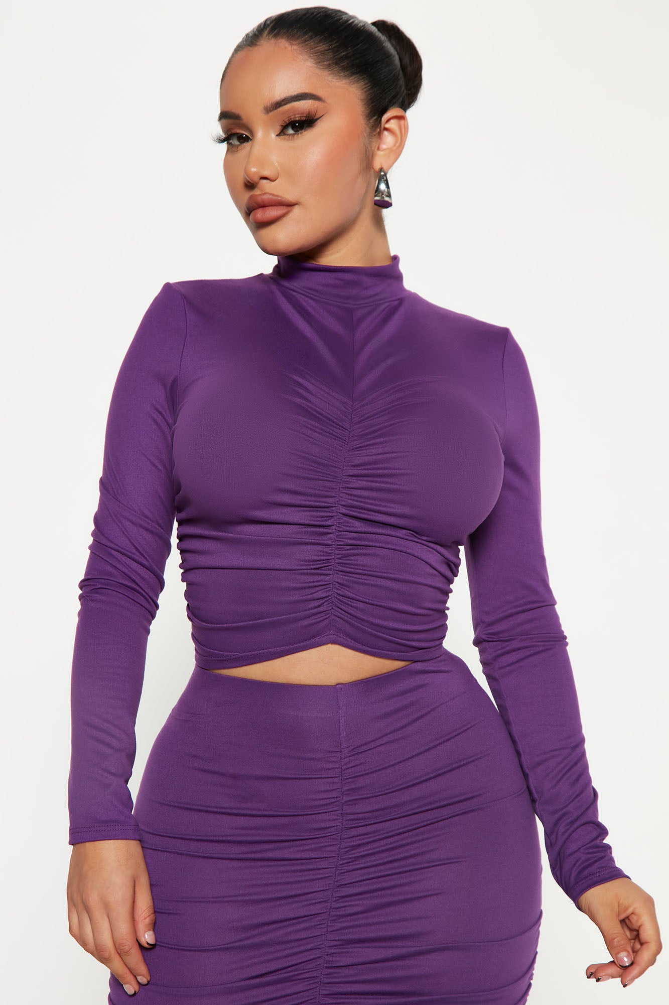 New Day Ruched Skirt Set - Eggplant