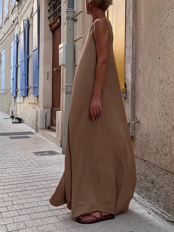 Ladies Loose Solid Color Sleeveless Maxi Dress