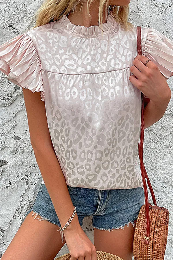 Leopard Print Ruffle Sleeve Top