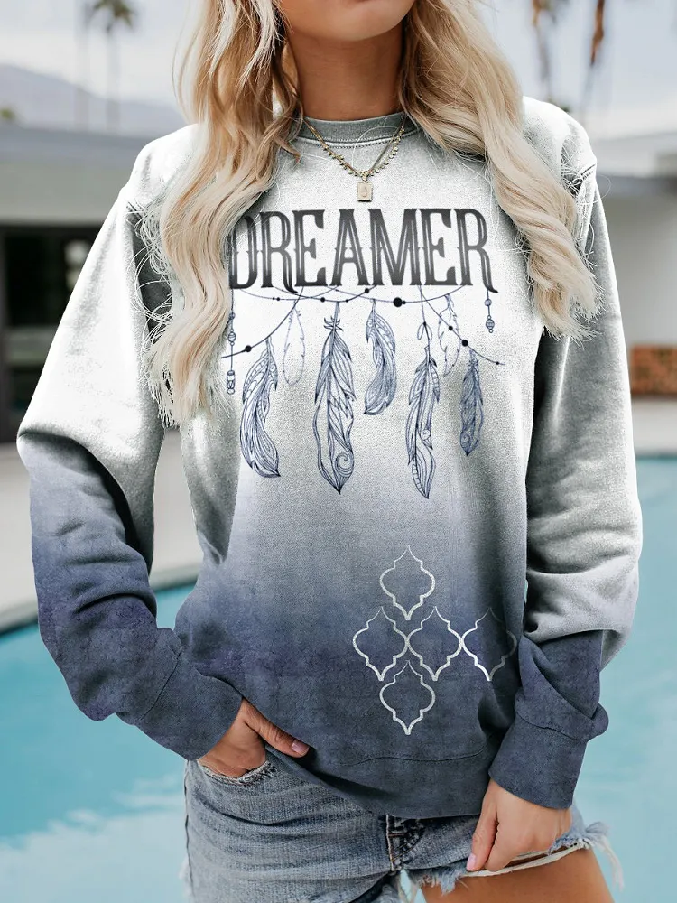 Crew Neck Geometric Casual Sweatshirt