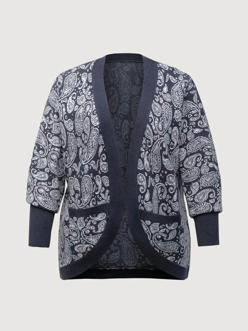 Supersoft Arc Hem Paisley Print Pocket Knit Cardigan