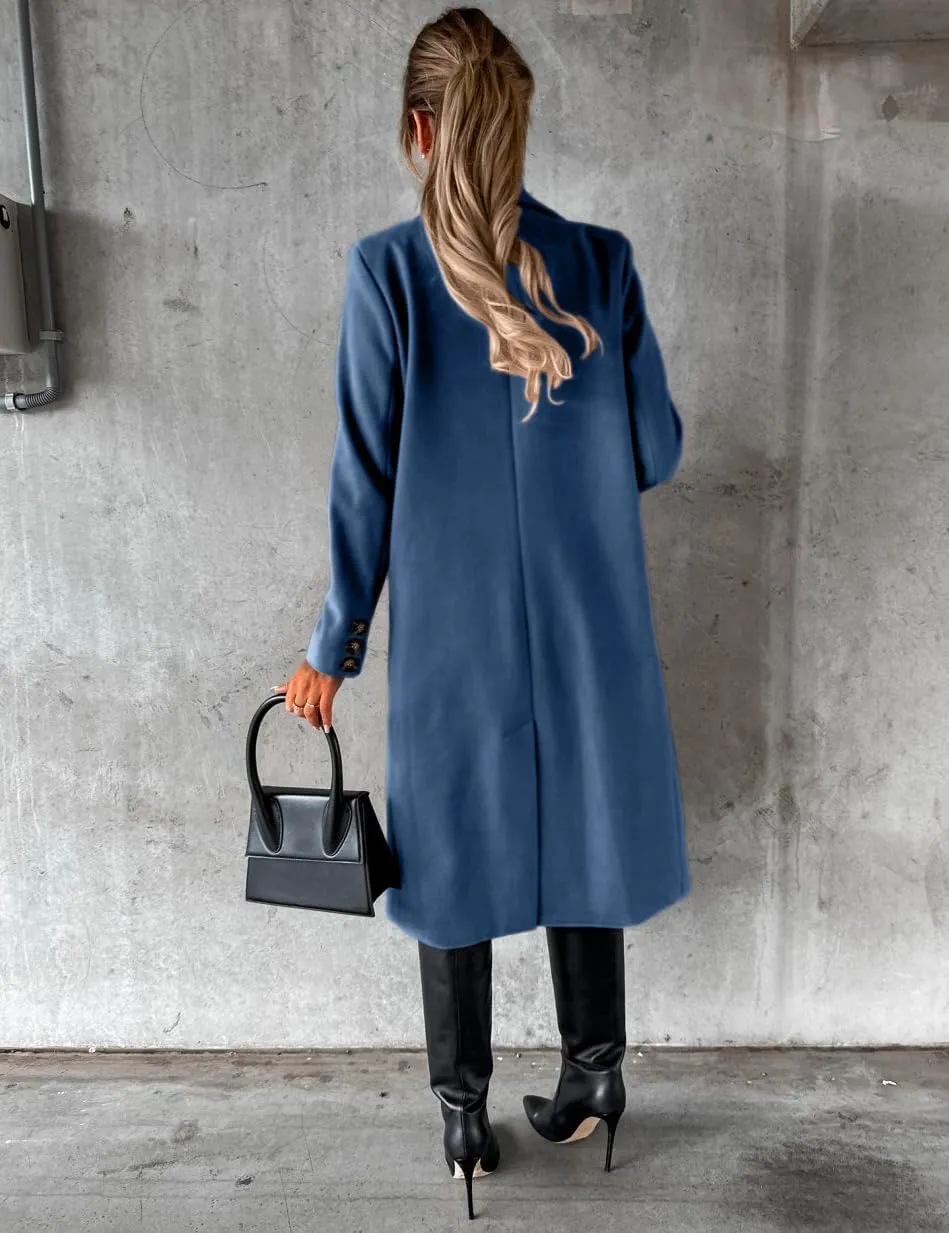 Womens Long Wool Coat Double Breasted Trench Coat Fall Winter Clothes