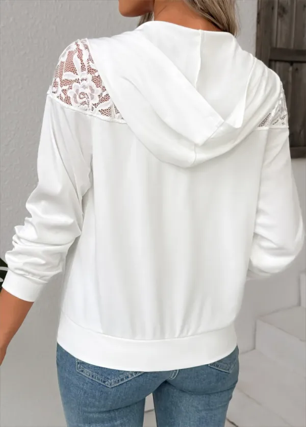 White Double Side Pockets Long Sleeve Coat