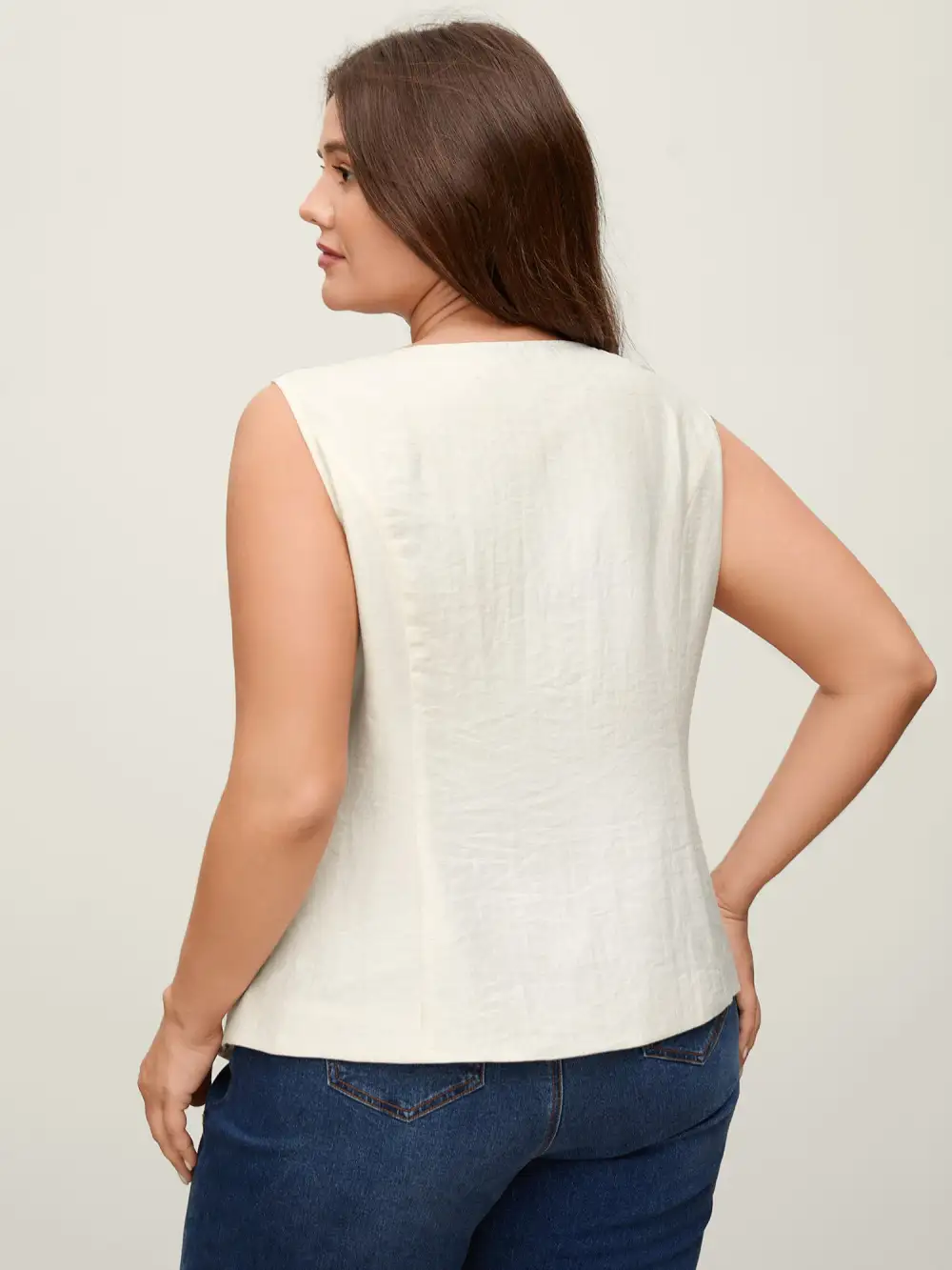 Linen Solid Button Vest