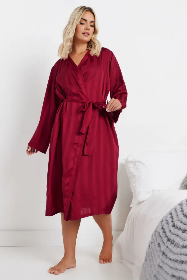 YOURS Curve Black Stripe Jacquard Satin Robe